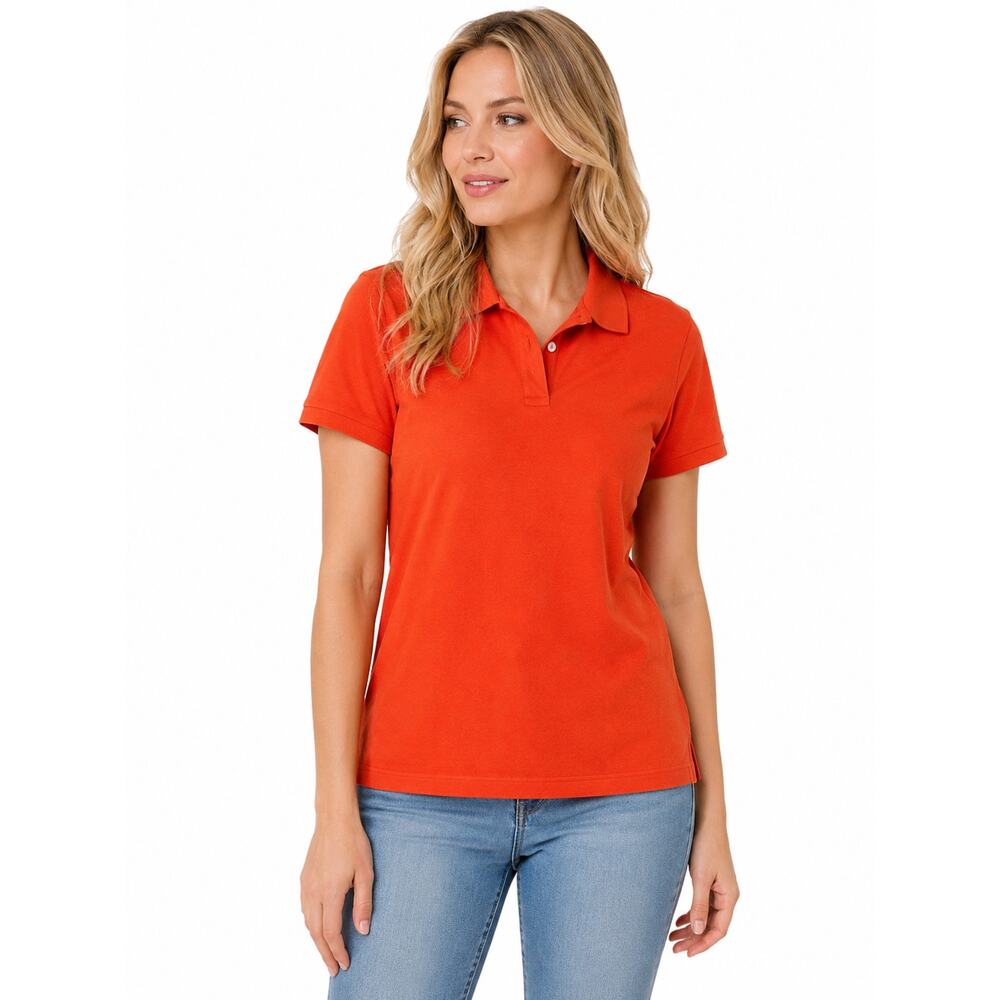 LR1704 Land’s End Orange Polo Shirt Womens Size Small Cotton Top